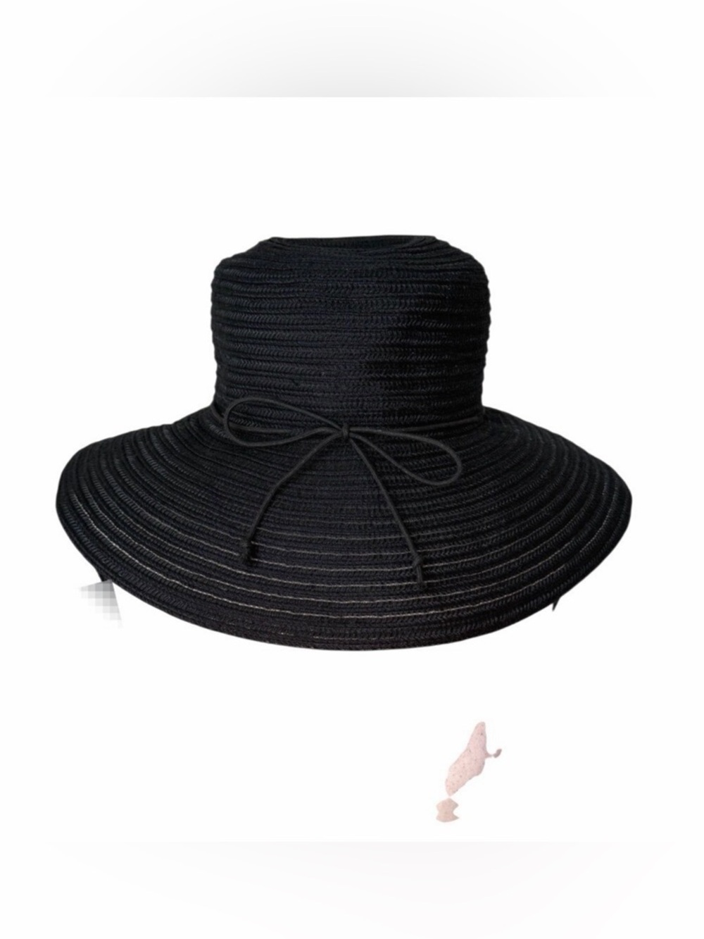 Black Straw‎ Sun Hat Wide Brim Bow Accent Coastal Resortwear Beach Vacation